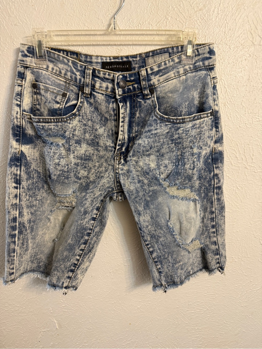 Aeropostale Men's Acid Wash Distressed Jean Shorts - Light Blue